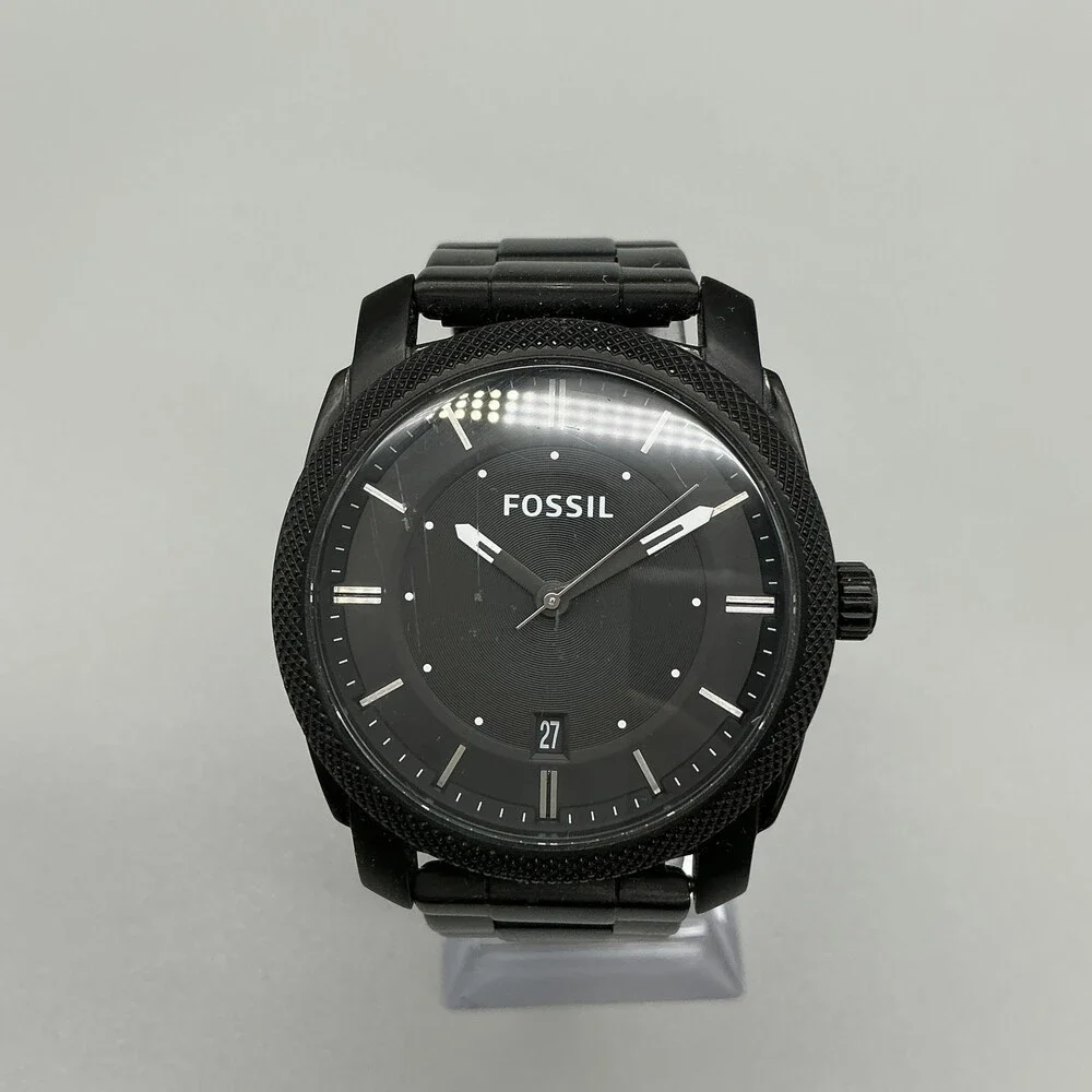 Fossil Machine FS4775 Mens Watch 42mm Black Dial Stainless New Battery 6.5